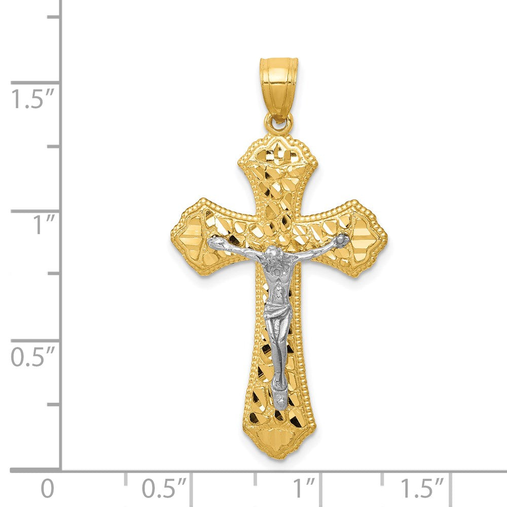14k Two-tone 22 mm Diamond-cut Passion Crucifix Pendant (2.68 grams)