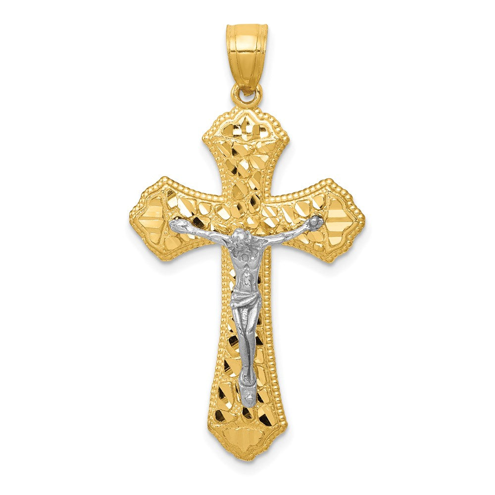 14k Two-tone 22 mm Diamond-cut Passion Crucifix Pendant (2.68 grams)