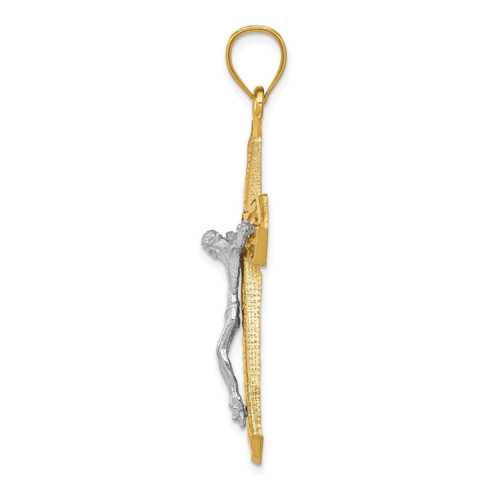 14k Two-tone 25 mm Diamond-cut Passion Crucifix Pendant (3.46 grams)