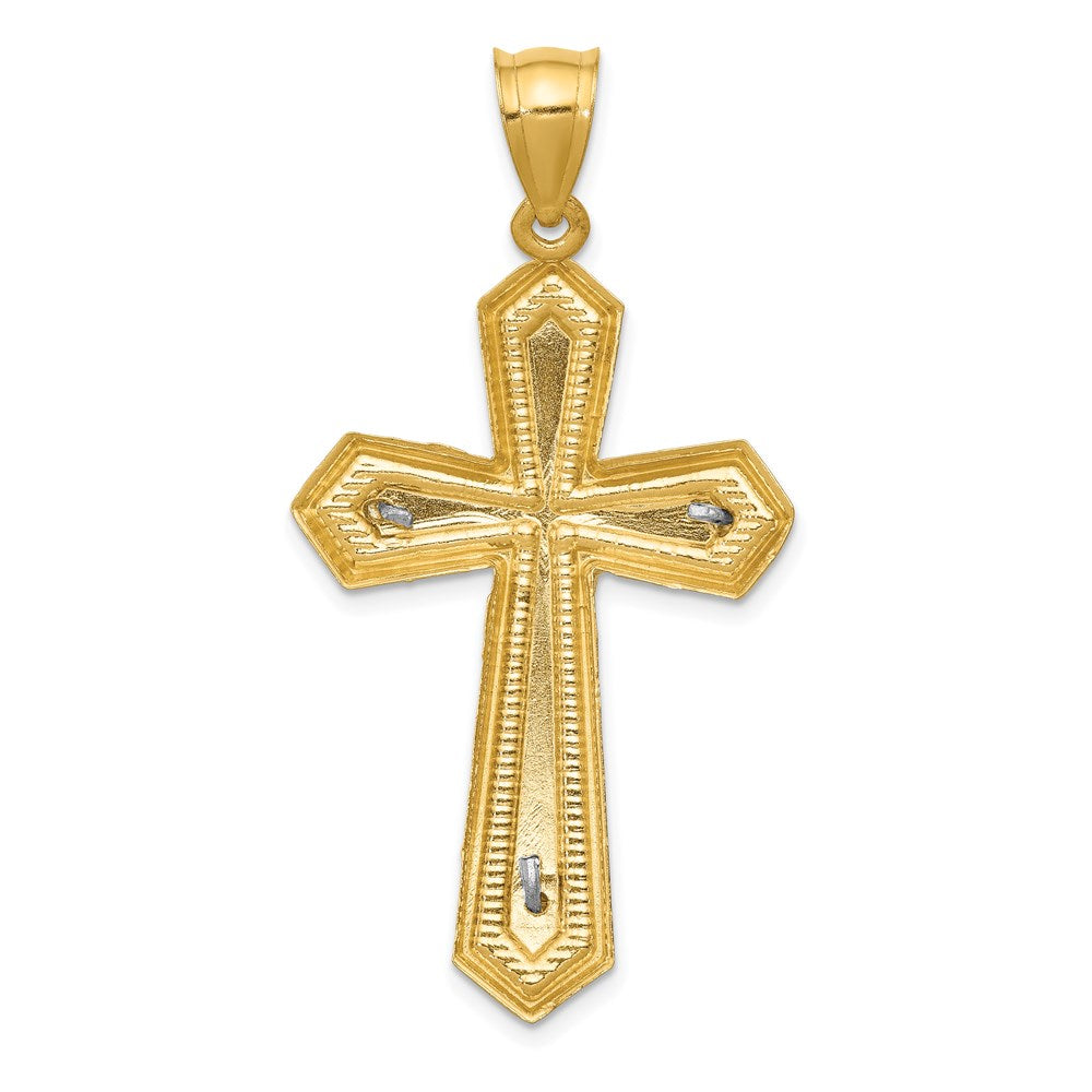 14k Two-tone 25 mm Diamond-cut Passion Crucifix Pendant (3.46 grams)