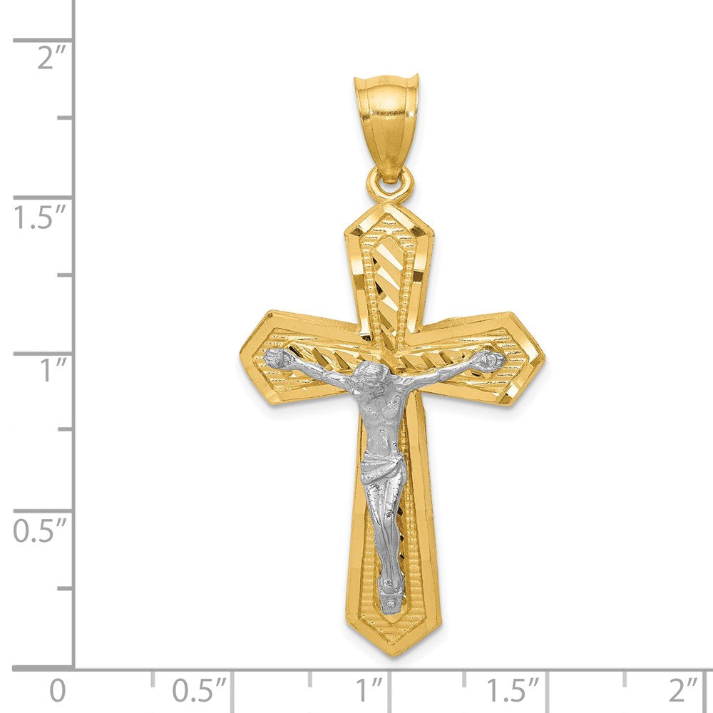 14k Two-tone 25 mm Diamond-cut Passion Crucifix Pendant (3.46 grams)