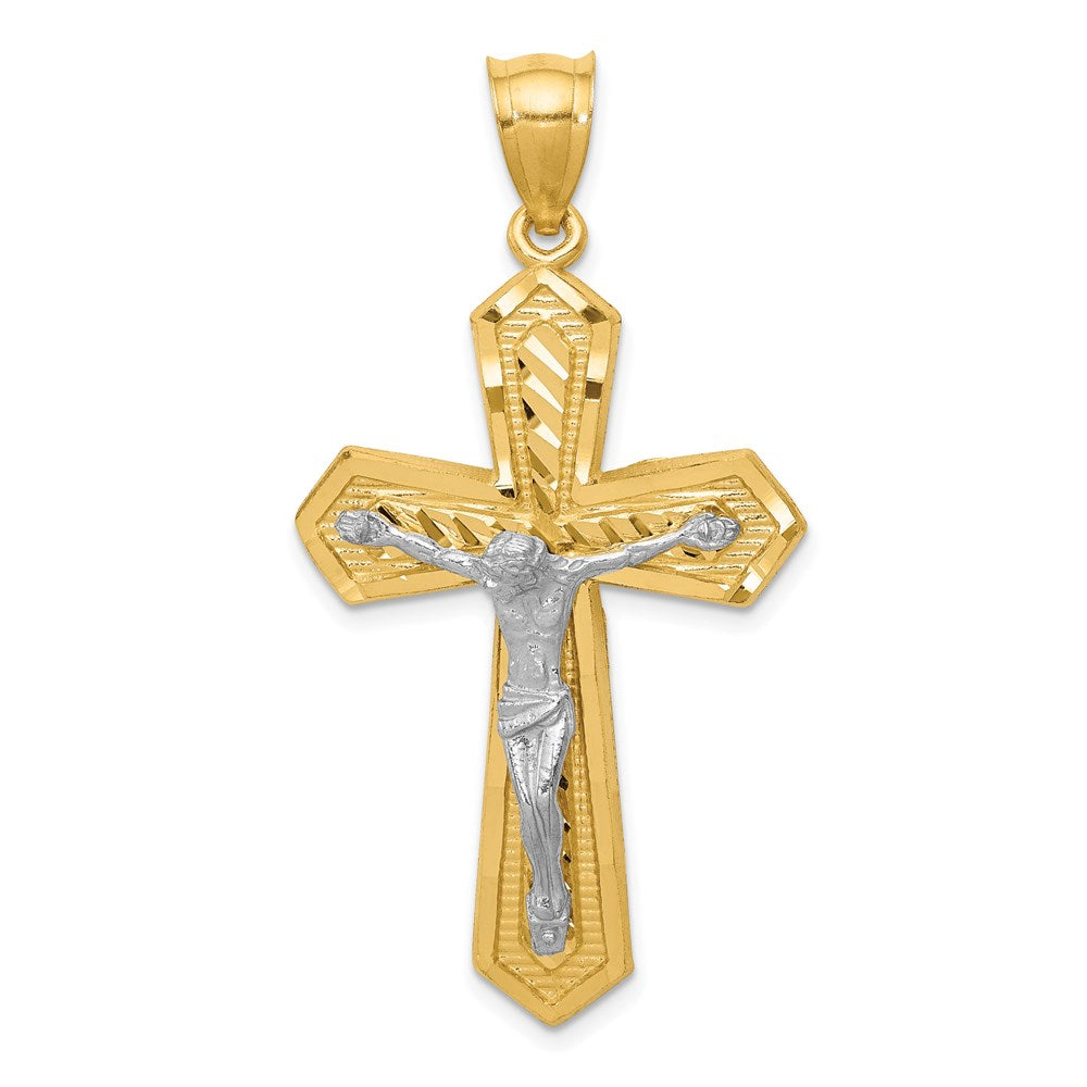 14k Two-tone 25 mm Diamond-cut Passion Crucifix Pendant (3.46 grams)