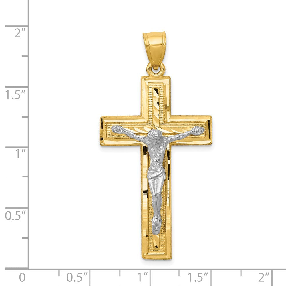14k Two-tone 23 mm Diamond-cut Latin Crucifix Pendant (3.81 grams)