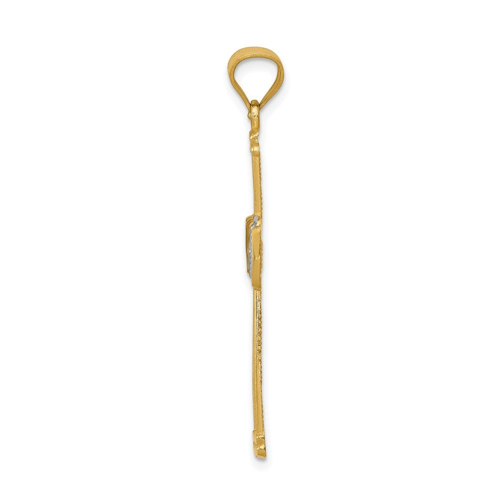 14k Yellow & Rhodium 23 mm Diamond-cut Filigree Cross Pendant (1.56 grams)