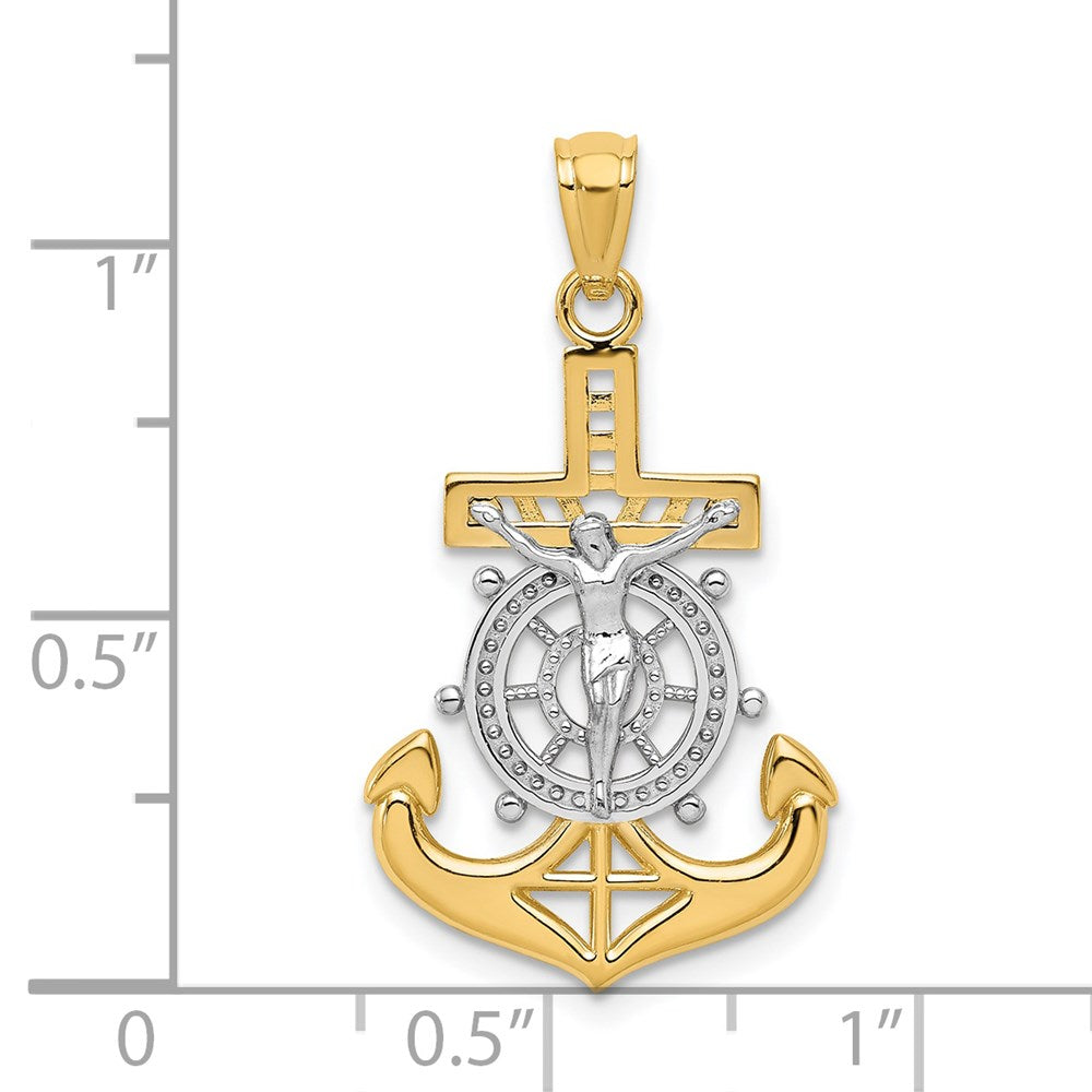 14k Yellow & Rhodium 15.91 mm Polished Mariners Crucifix Pendant (1.07 grams)