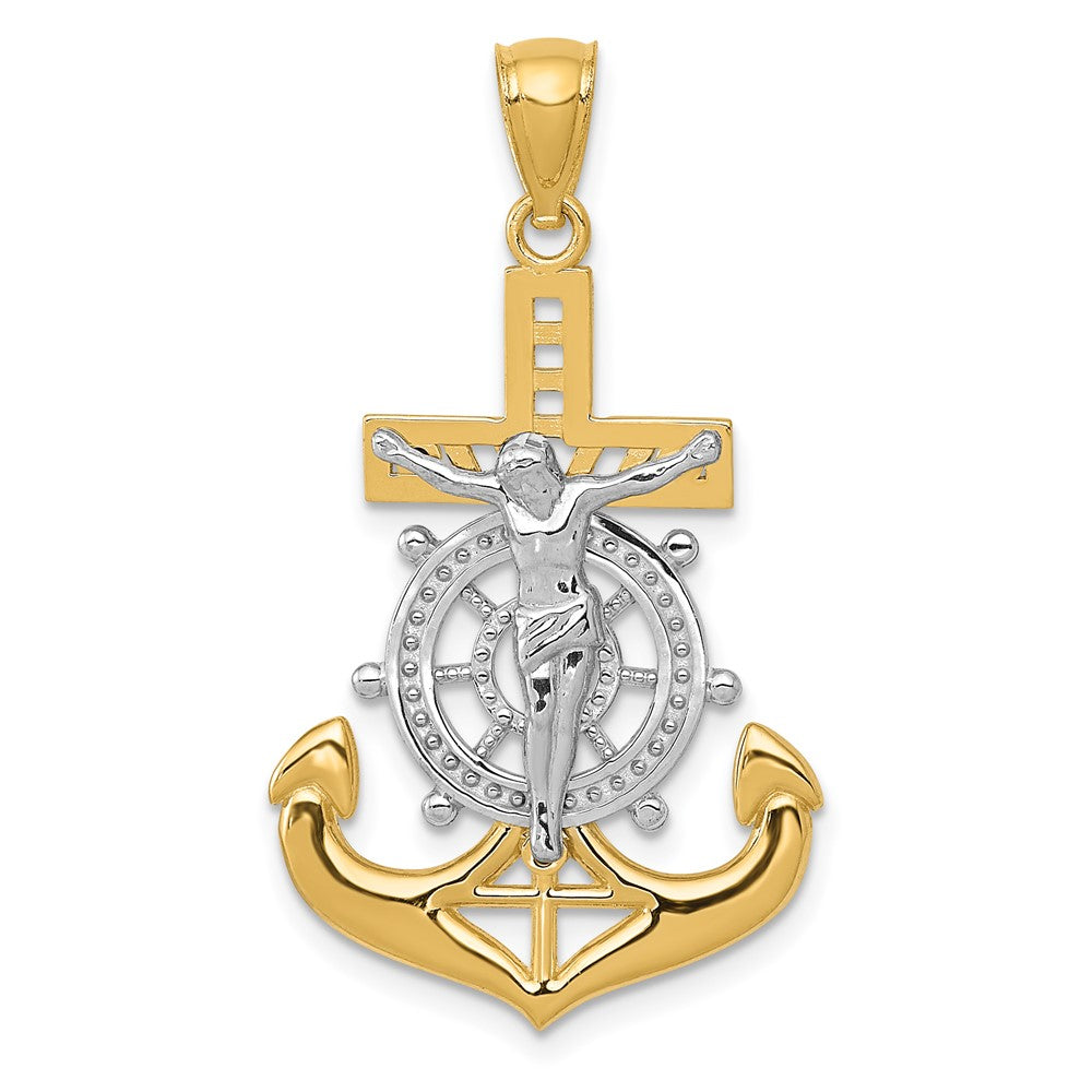 14k Yellow & Rhodium 19 mm Polished Mariners Crucifix Pendant (1.95 grams)
