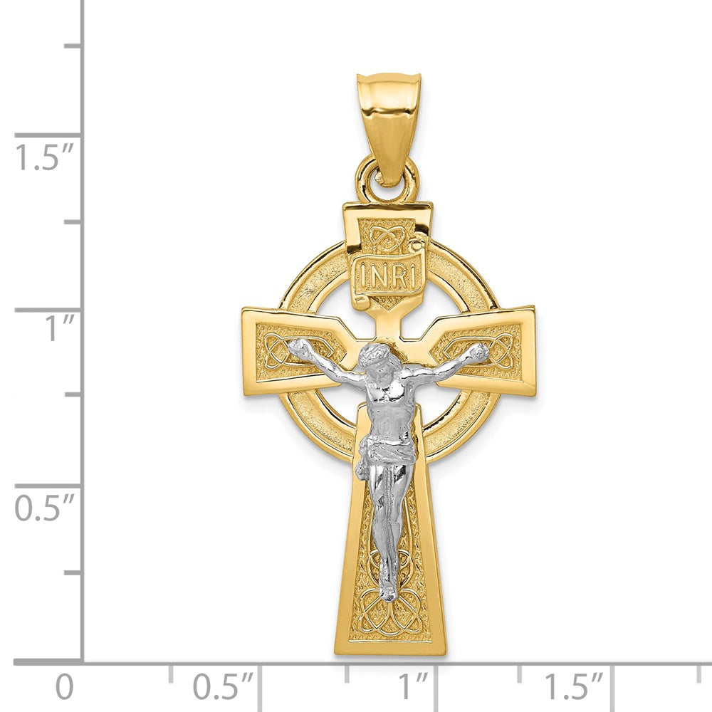 14k Two-tone 22 mm Polished Celtic INRI Crucifix Pendant (4.86 grams)