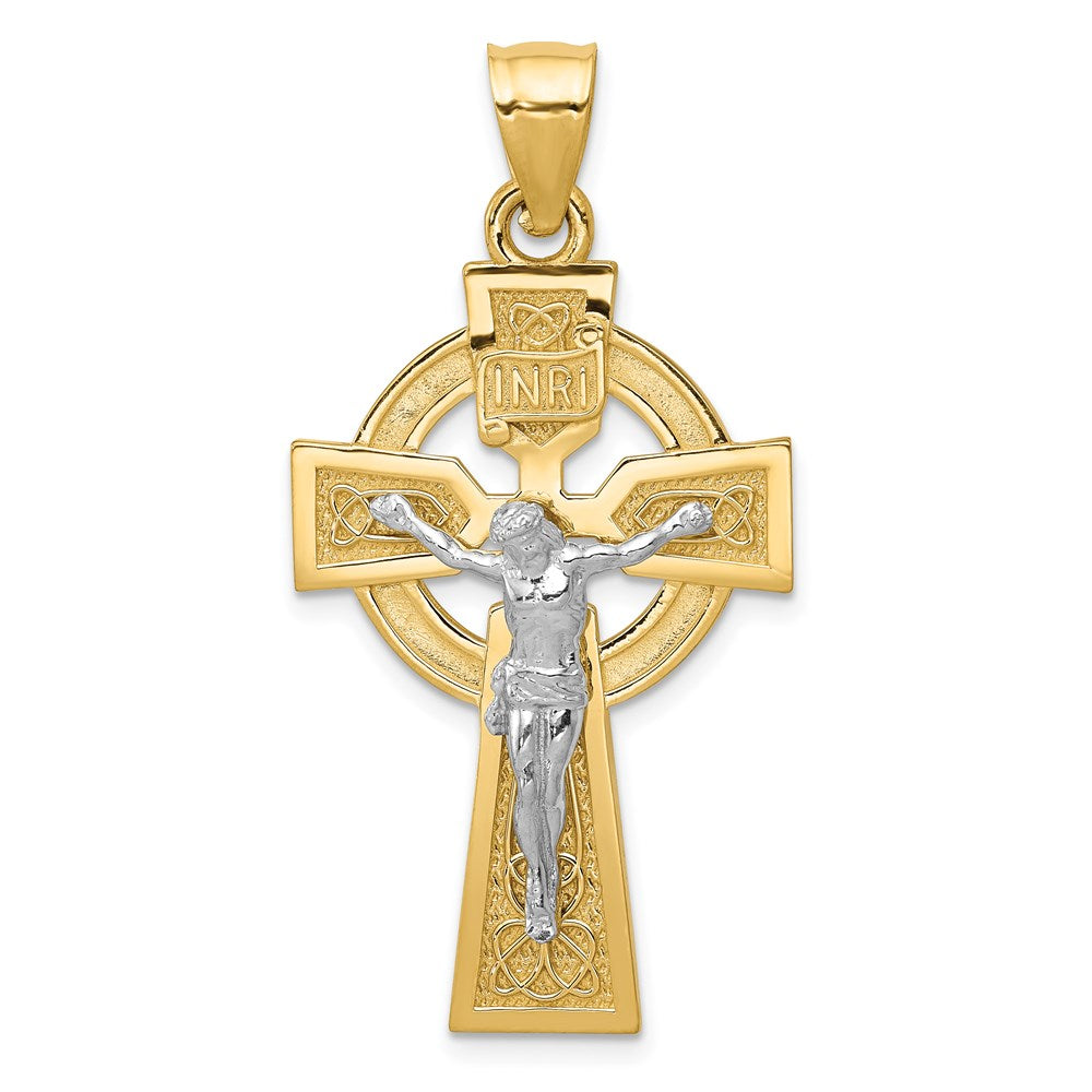 14k Two-tone 22 mm Polished Celtic INRI Crucifix Pendant (4.86 grams)