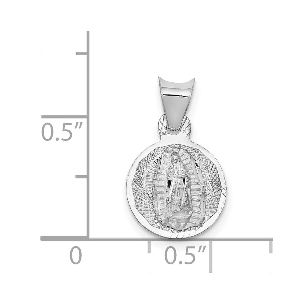 14k White Gold 10.45 mm Our Lady of Guadalupe Semi-solid Round Pendant (0.8 grams)