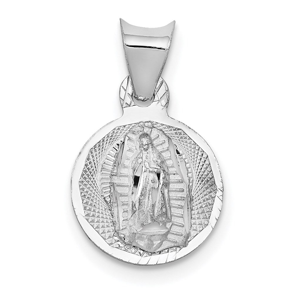 14k White Gold 10.45 mm Our Lady of Guadalupe Semi-solid Round Pendant (0.8 grams)