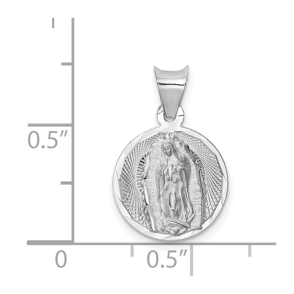 14k White Gold 12.85 mm Our Lady of Guadalupe Semi-solid Round Pendant (1.13 grams)