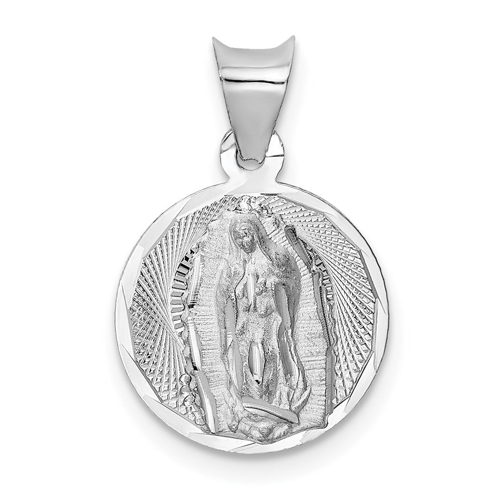 14k White Gold 12.85 mm Our Lady of Guadalupe Semi-solid Round Pendant (1.13 grams)