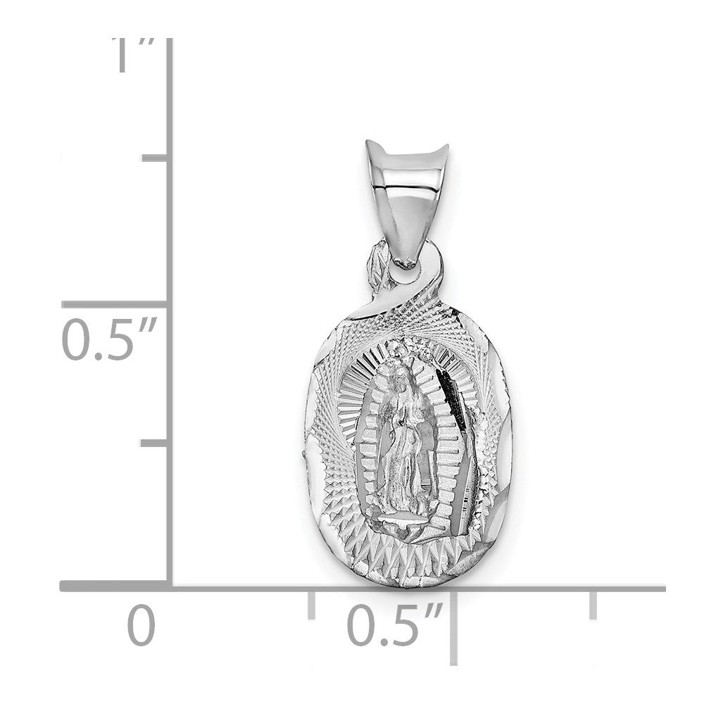 14k White Gold 9.5 mm Our Lady of Guadalupe Semi-solid Oval Pendant (0.83 grams)