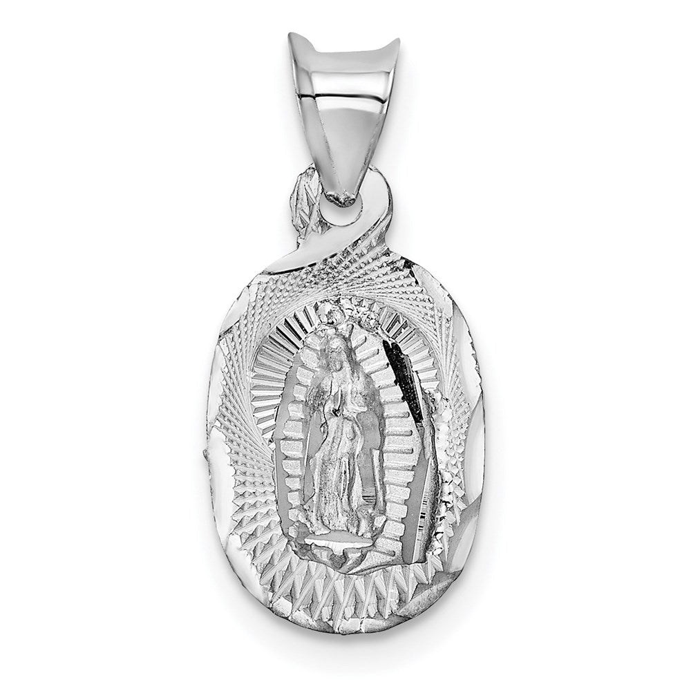 14k White Gold 9.5 mm Our Lady of Guadalupe Semi-solid Oval Pendant (0.83 grams)