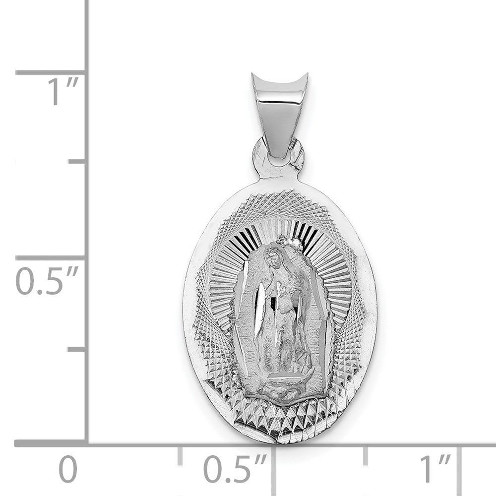 14k White Gold 13.02 mm Our Lady of Guadalupe Semi-solid Oval Pendant (1.37 grams)