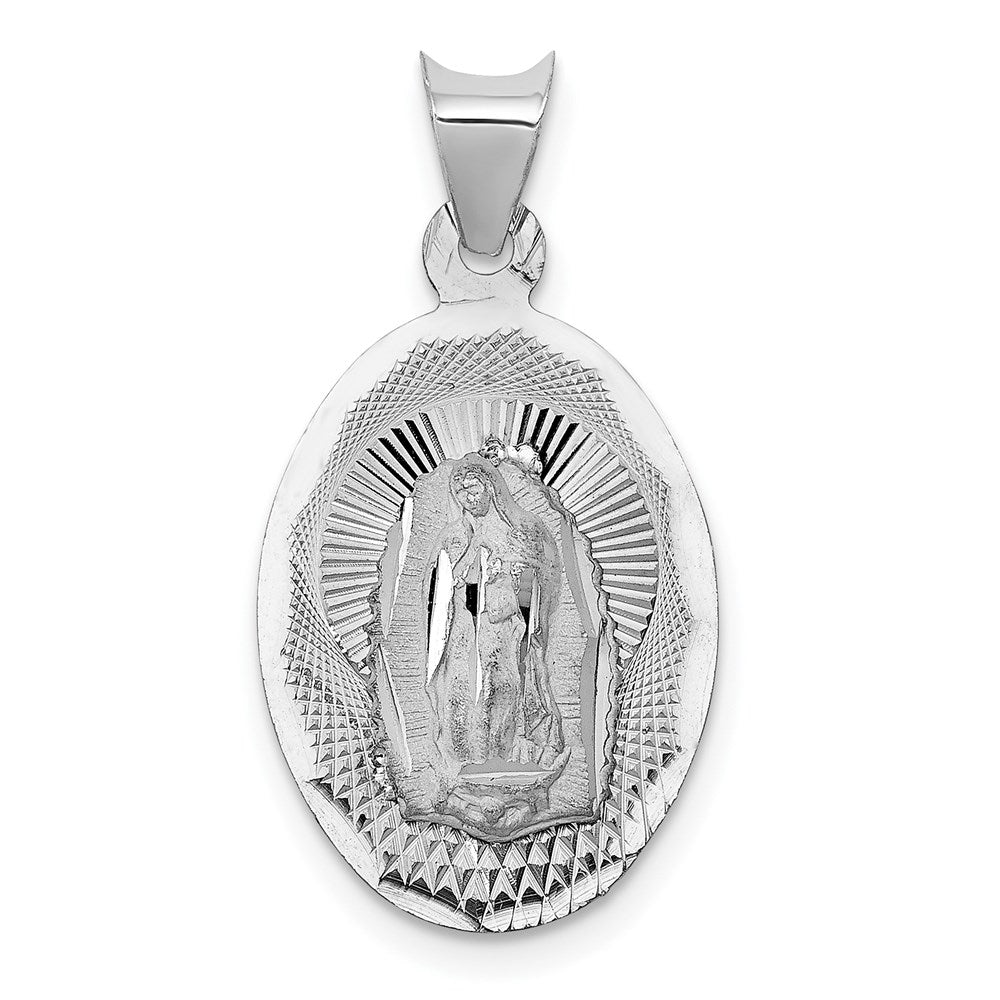 14k White Gold 13.02 mm Our Lady of Guadalupe Semi-solid Oval Pendant (1.37 grams)