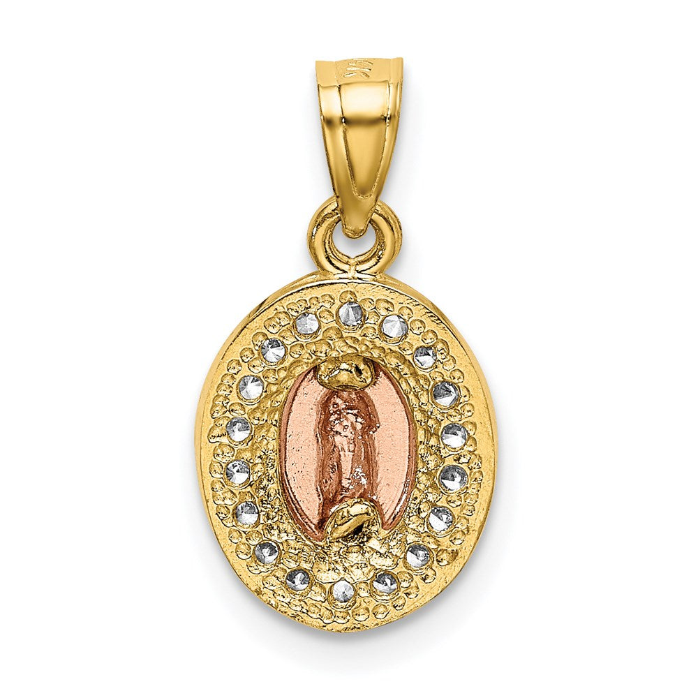 14k Two-tone 9.8 mm D/C CZ Lady Guadalupe Pendant (1.11 grams)
