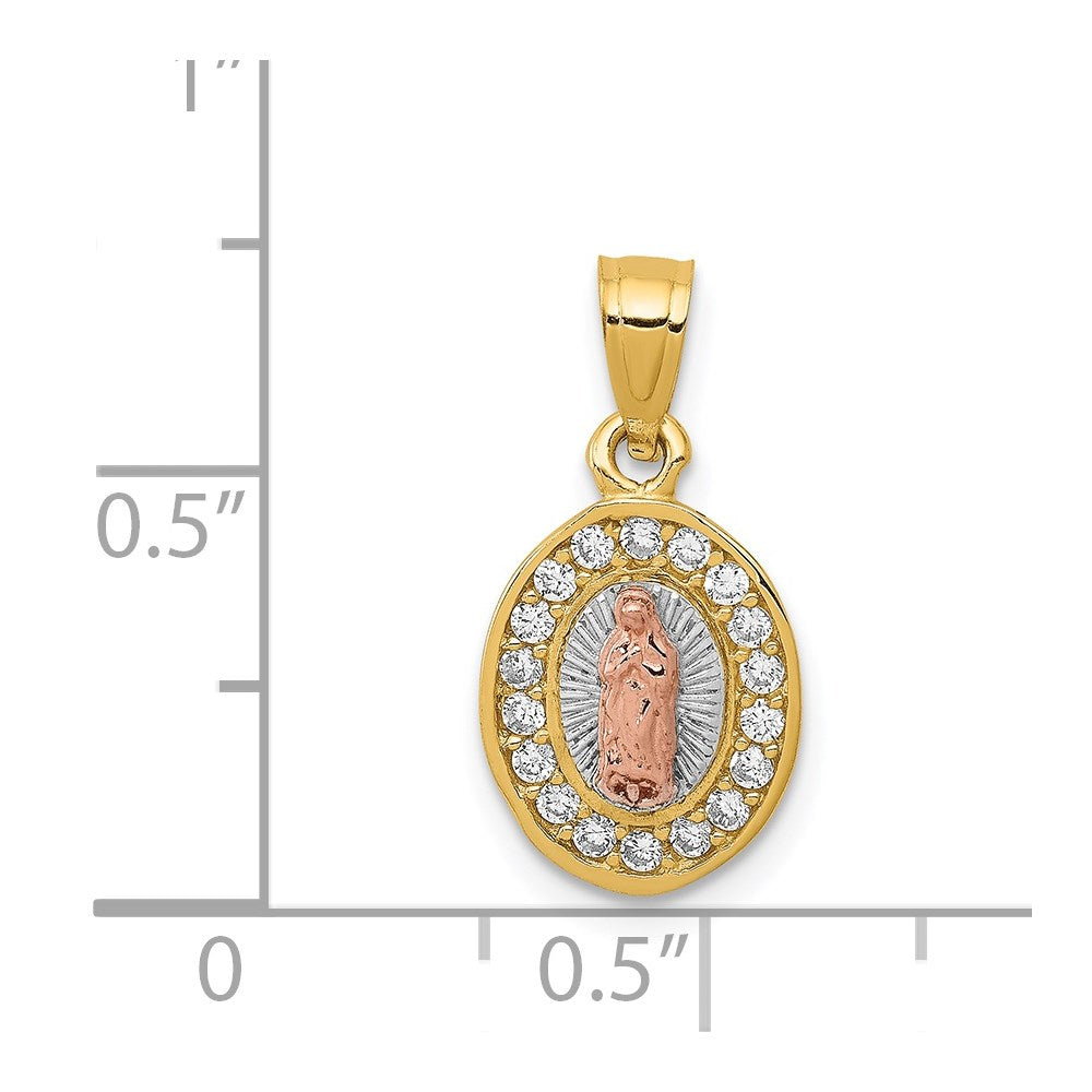 14k Two-tone 9.8 mm D/C CZ Lady Guadalupe Pendant (1.11 grams)