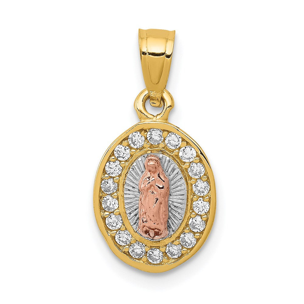 14k Two-tone 9.8 mm D/C CZ Lady Guadalupe Pendant (1.11 grams)