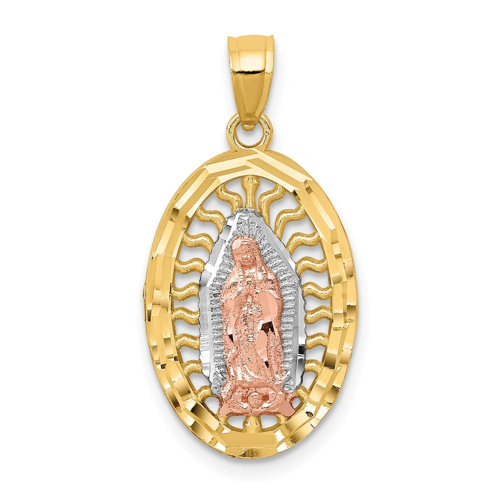 14k Two-tone 13.3 mm D/C Lady of Guadalupe Charm (1.18 grams)
