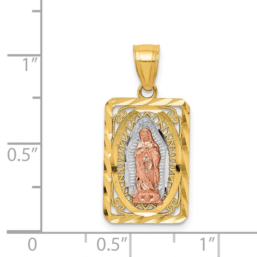 14k Two-tone 12.8 mm D/C Lady of Guadalupe Pendant (1.81 grams)