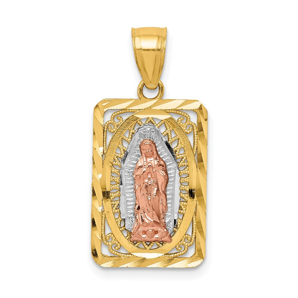 14k Two-tone 12.8 mm D/C Lady of Guadalupe Pendant (1.81 grams)