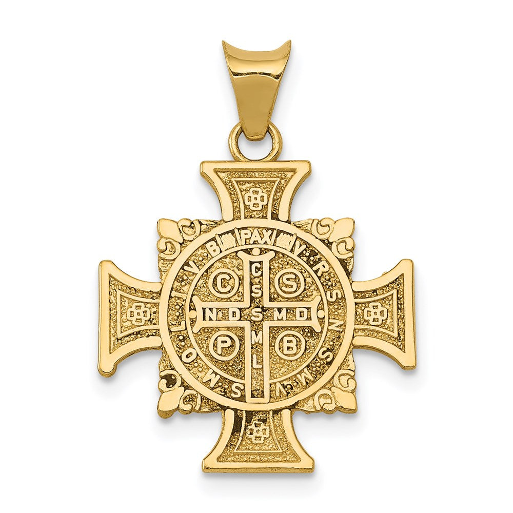 14k Yellow & Rhodium 18 mm St. Benedict Semi-solid Pendant (1.76 grams)