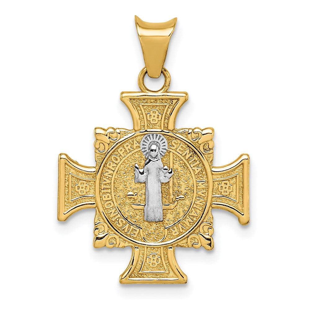 14k Yellow & Rhodium 18 mm St. Benedict Semi-solid Pendant (1.76 grams)