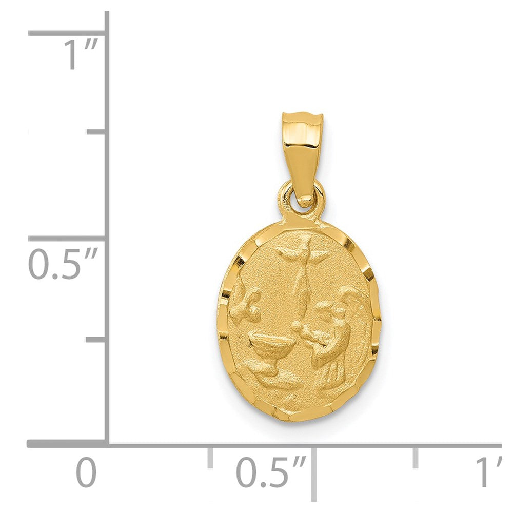 14k Yellow Gold 9.9 mm Satin / Diamond-Cut Baptism Pendant (0.91 grams)