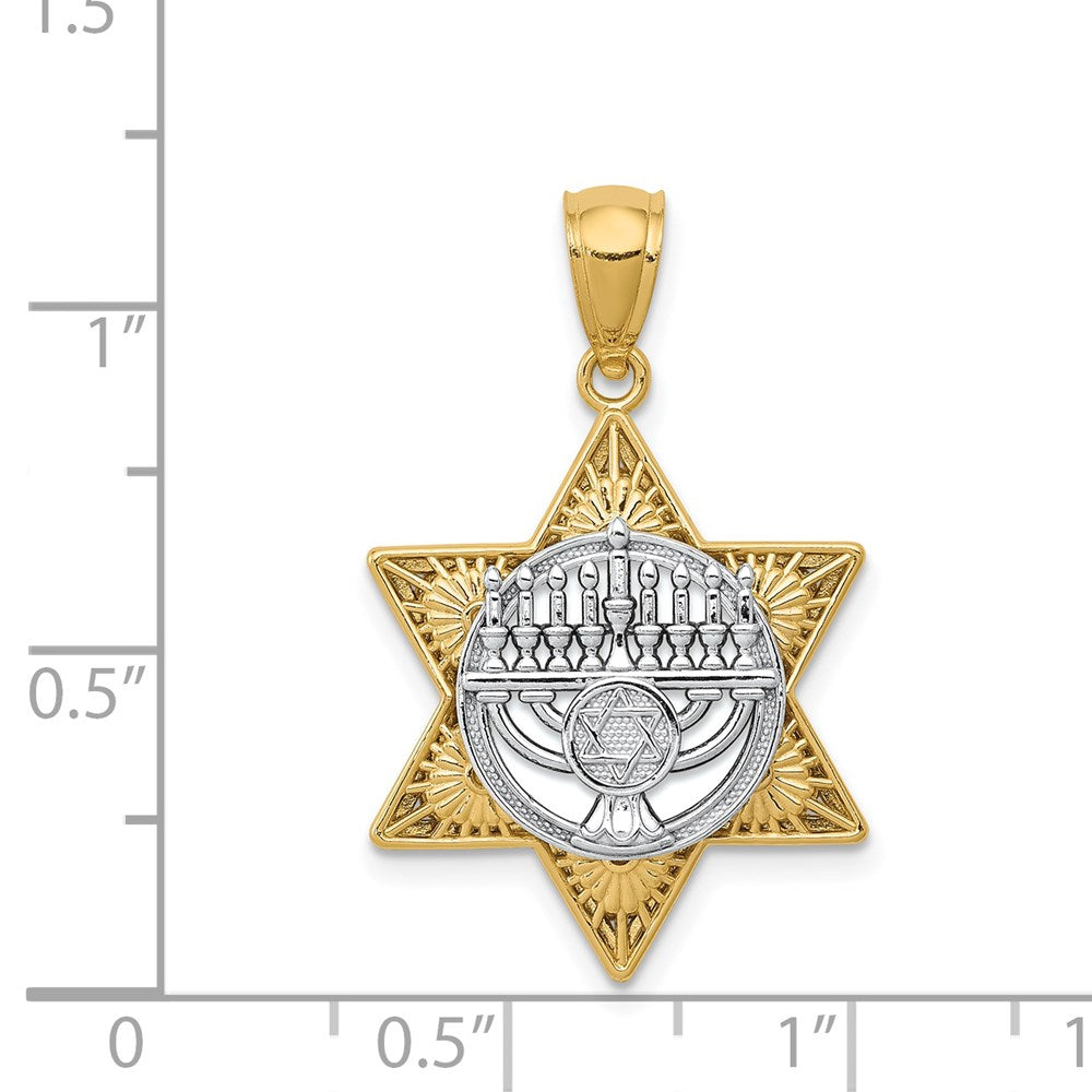 14k Two-tone 17.48 mm Two-Tone Star Of David and Menorah Pendant (2.33 grams)