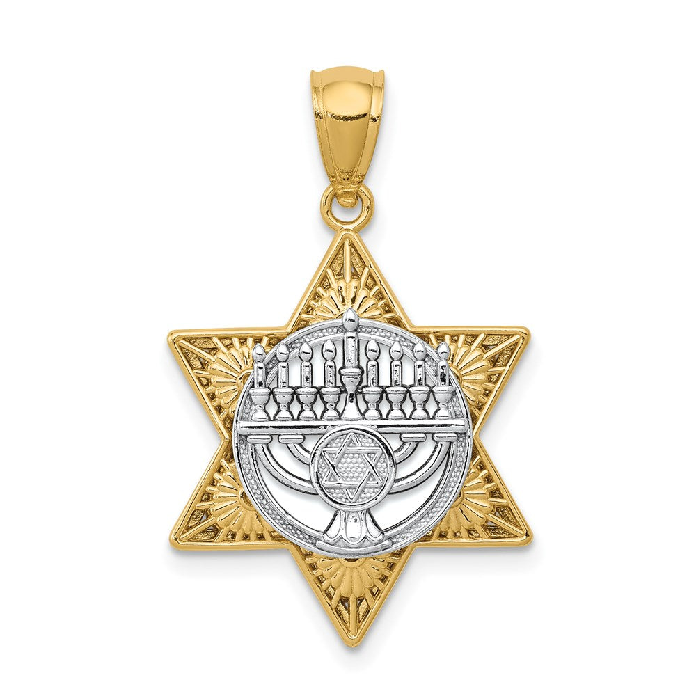 14k Two-tone 17.48 mm Two-Tone Star Of David and Menorah Pendant (2.33 grams)