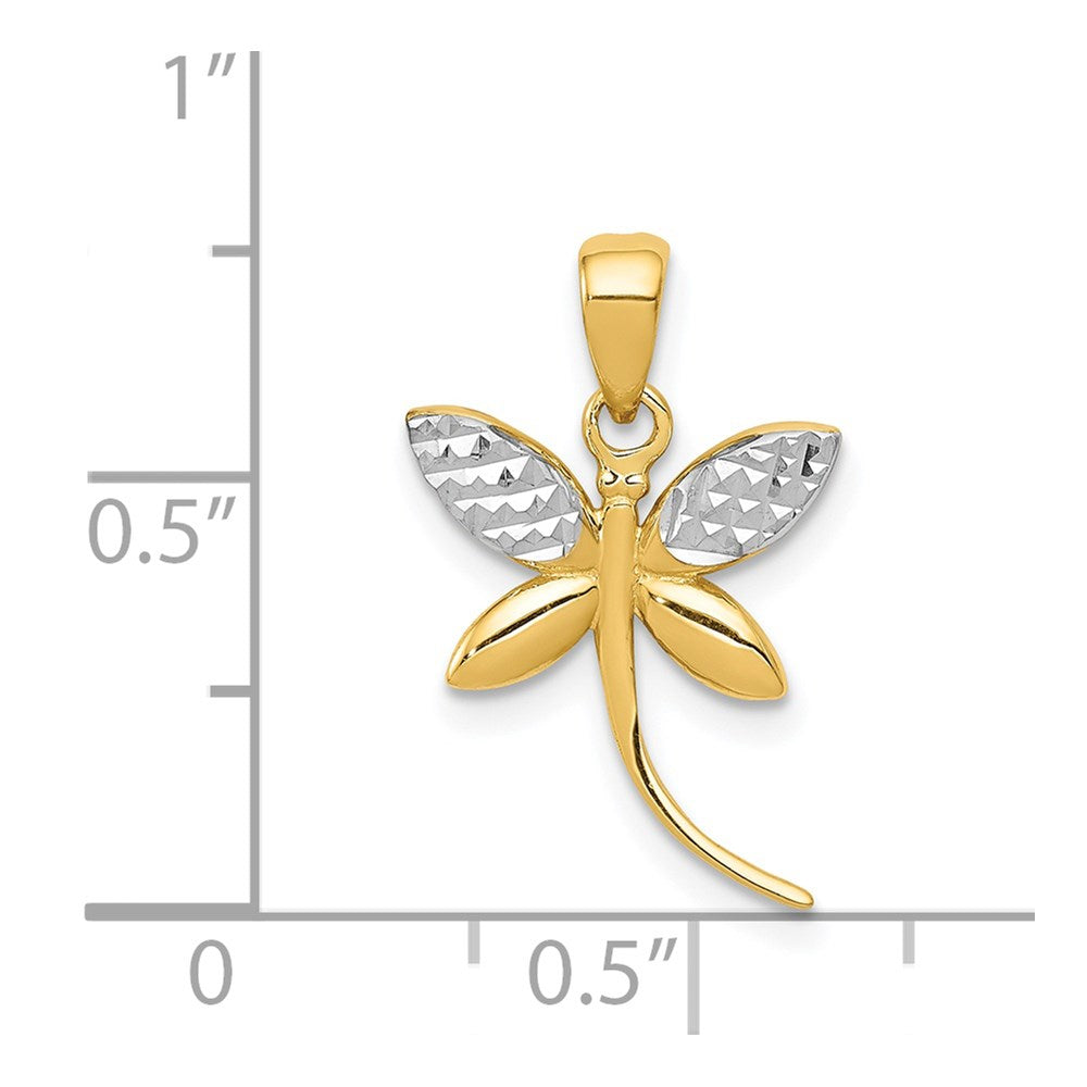 14k Yellow & Rhodium 12.5 mm D/C and Polished Dragonfly Pendant (0.74 grams)
