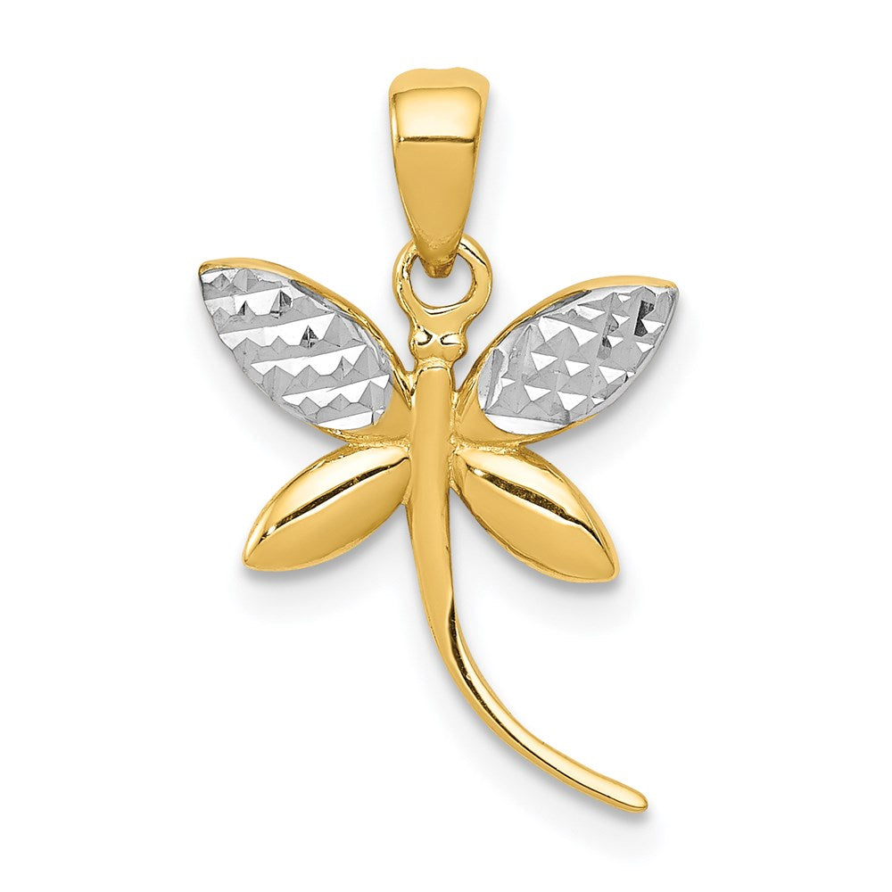 14k Yellow & Rhodium 12.5 mm D/C and Polished Dragonfly Pendant (0.74 grams)