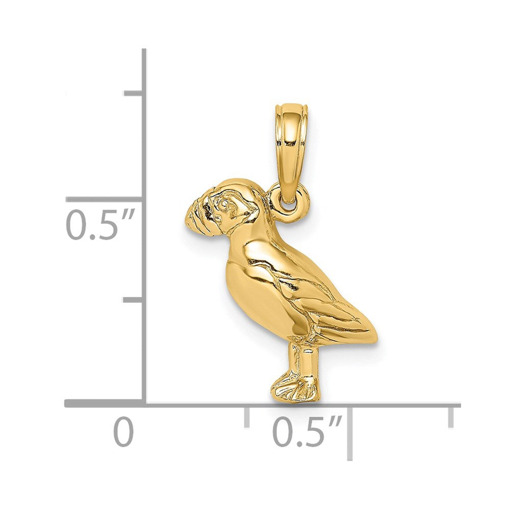 14k Yellow Gold 12.8 mm 2-D Polished and Textured Puffin Bird Charm (2.2 grams)