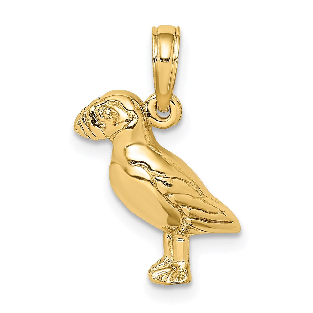14k Yellow Gold 12.8 mm 2-D Polished and Textured Puffin Bird Charm (2.2 grams)
