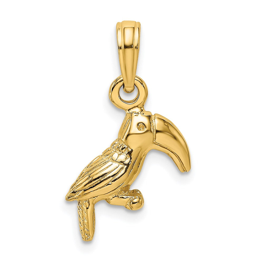 14k Yellow Gold 12.3 mm 3-D Textured/Polished Toucan Bird Charm (1.72 grams)
