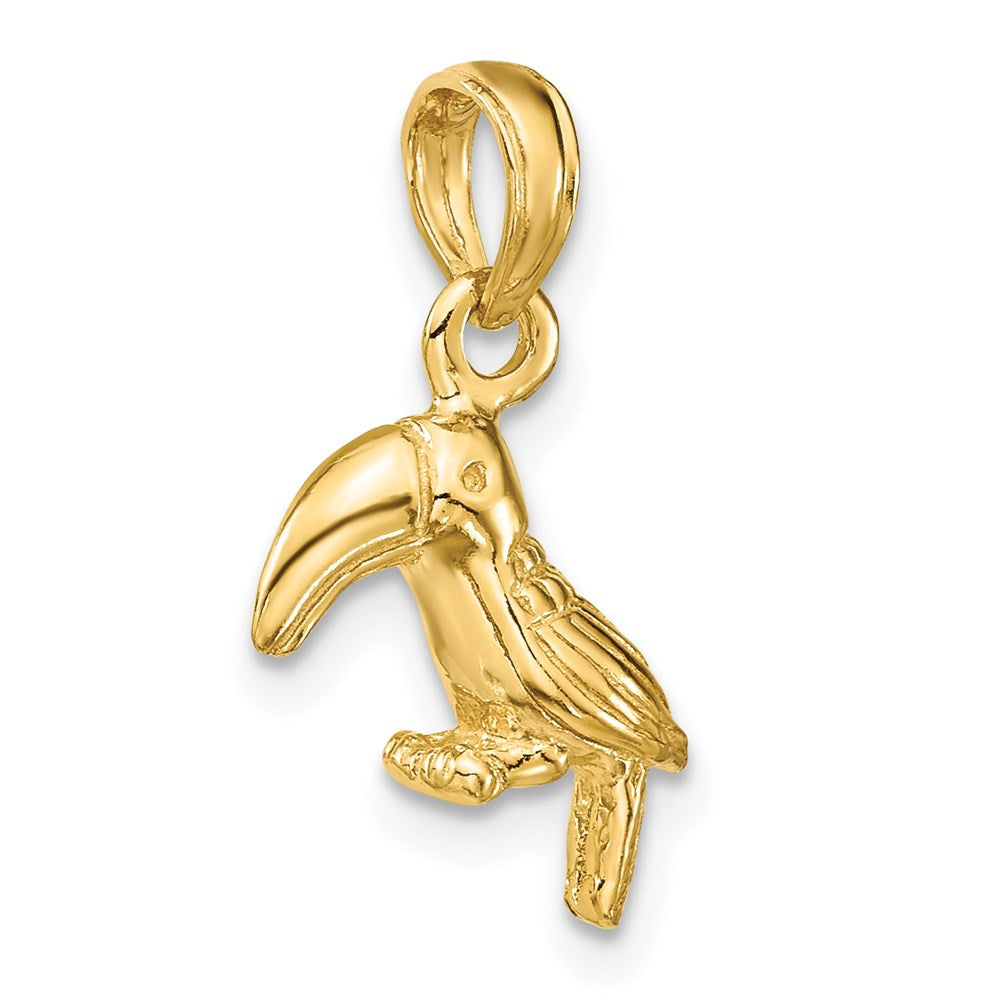 14k Yellow Gold 12.3 mm 3-D Textured/Polished Toucan Bird Charm (1.72 grams)