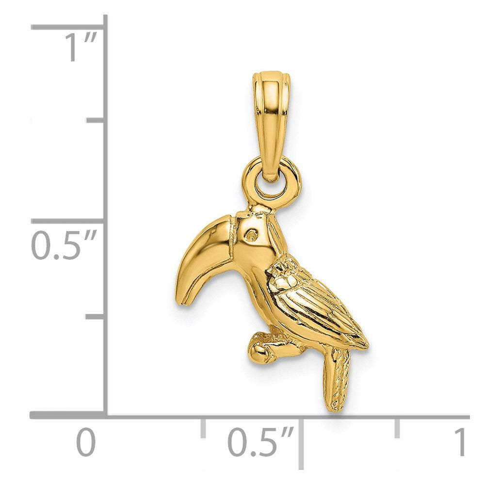 14k Yellow Gold 12.3 mm 3-D Textured/Polished Toucan Bird Charm (1.72 grams)