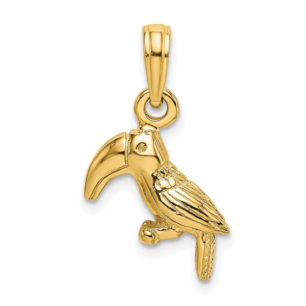 14k Yellow Gold 12.3 mm 3-D Textured/Polished Toucan Bird Charm (1.72 grams)