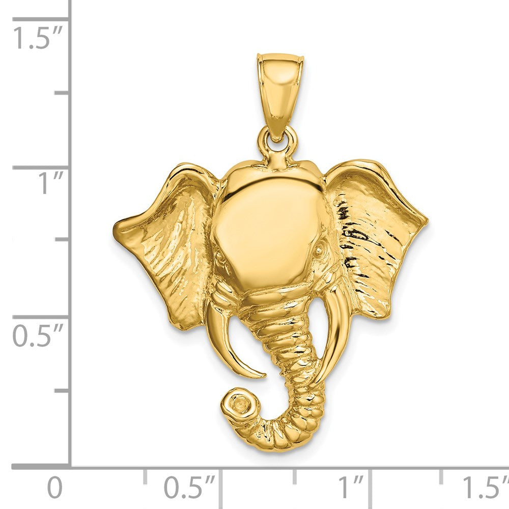 14k Yellow Gold 26.16 mm 2-D Elephant Head w/ Twisted Trunk Charm (5.37 grams)