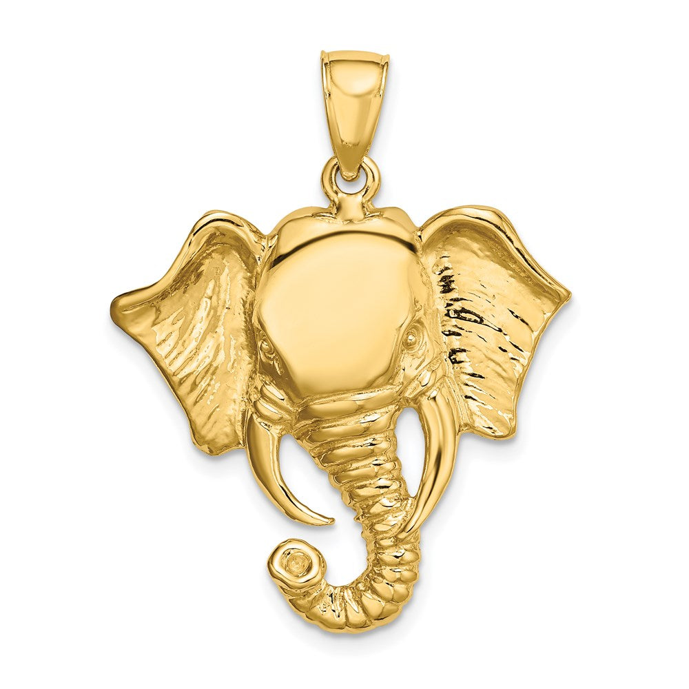 14k Yellow Gold 26.16 mm 2-D Elephant Head w/ Twisted Trunk Charm (5.37 grams)