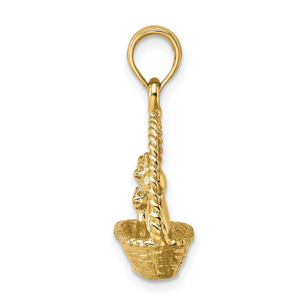 14k Yellow Gold 16.6 mm 3-D Cats Inside Of Basket Charm (3.78 grams)