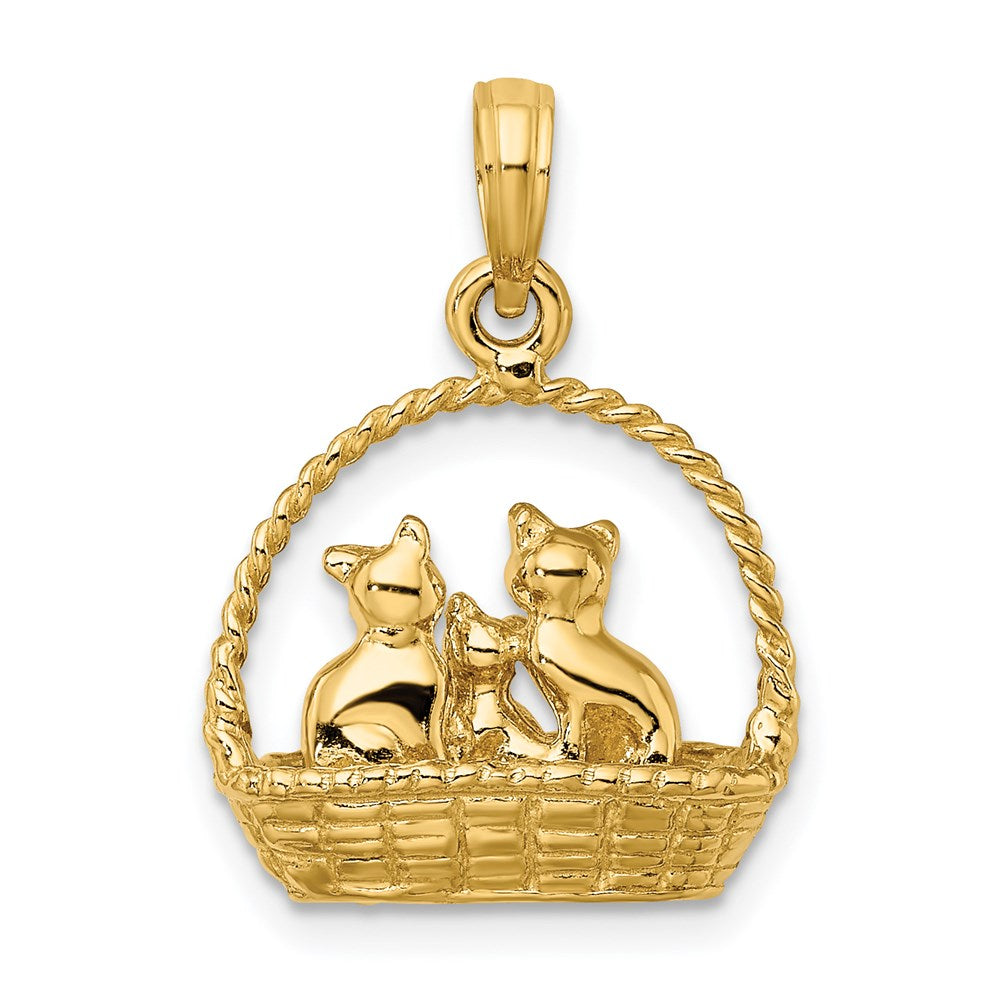 14k Yellow Gold 16.6 mm 3-D Cats Inside Of Basket Charm (3.78 grams)