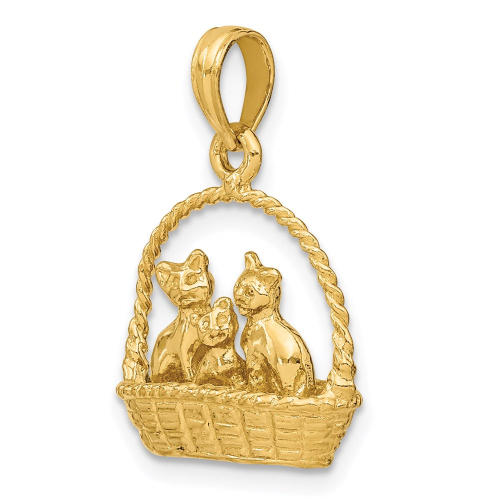 14k Yellow Gold 16.6 mm 3-D Cats Inside Of Basket Charm (3.78 grams)