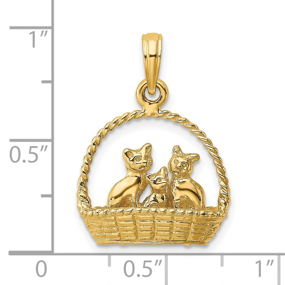 14k Yellow Gold 16.6 mm 3-D Cats Inside Of Basket Charm (3.78 grams)