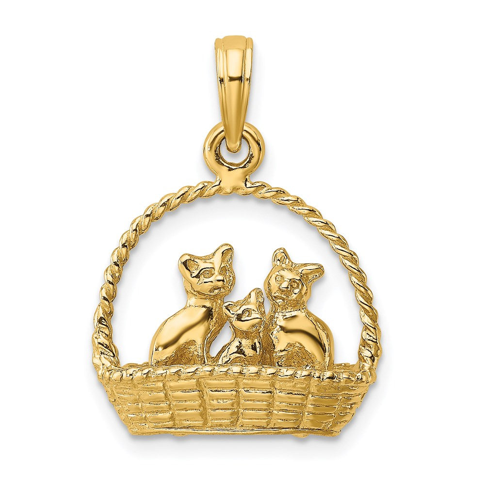 14k Yellow Gold 16.6 mm 3-D Cats Inside Of Basket Charm (3.78 grams)