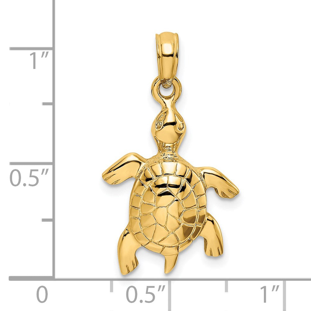 14k Yellow Gold 13.65 mm Polished Turtle with Textured Shell Charm (2.16 grams)