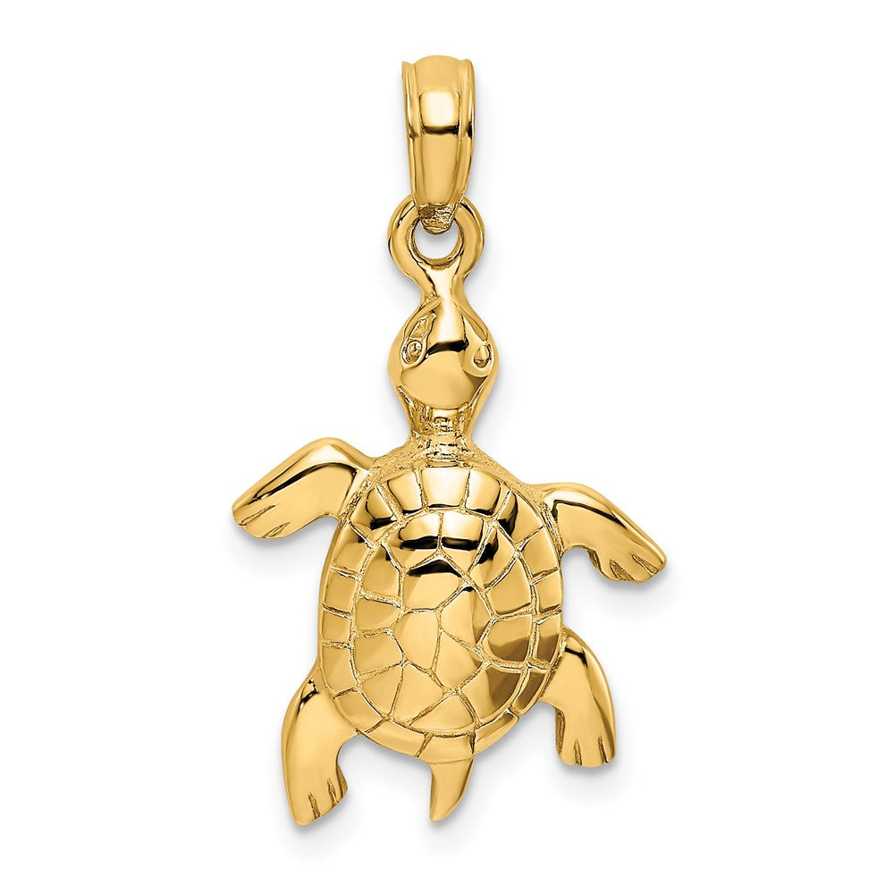 14k Yellow Gold 13.65 mm Polished Turtle with Textured Shell Charm (2.16 grams)