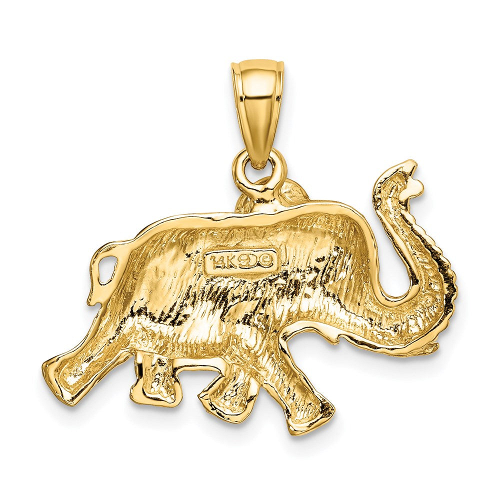 14k Yellow Gold 25.97 mm 2-D Elephant Running w/ Raised Trunk Charm (3.84 grams)