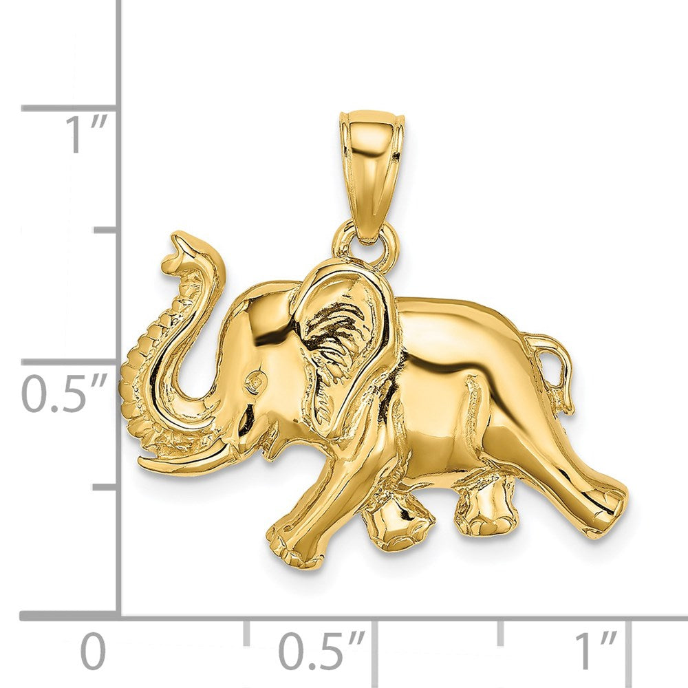14k Yellow Gold 25.97 mm 2-D Elephant Running w/ Raised Trunk Charm (3.84 grams)